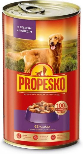 PROPESKO Dog kúsky teľacie + kura 1240g